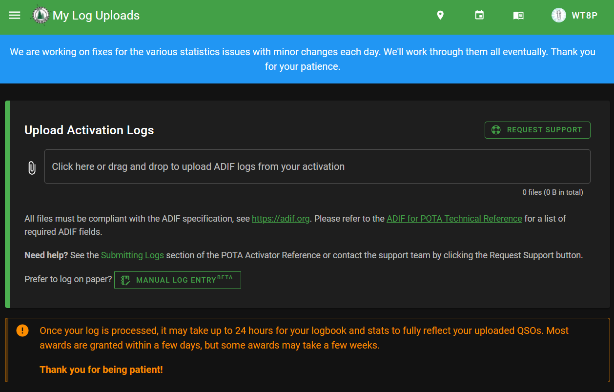 Parks on the Air Log upload
