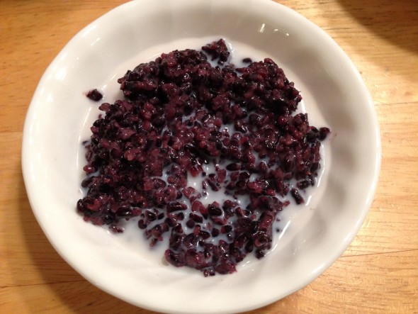 Black Rice Pudding.  This goes for $6/small cup at the local Thai place.  Much cheaper to make myself.